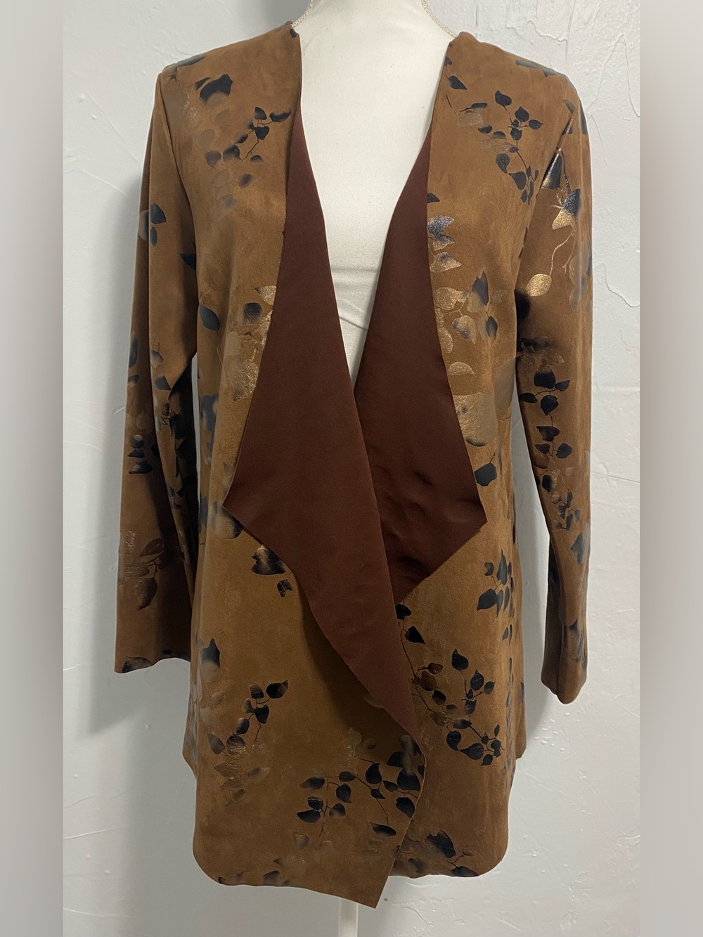 Soft Surroundings Brown Floral Draped Trench Coat
